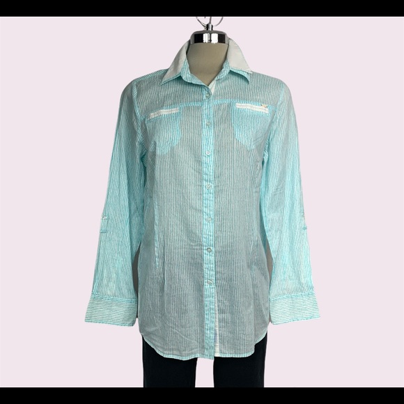 FDJ striped clear green and white long shirt Size 10 - Picture 3 of 13